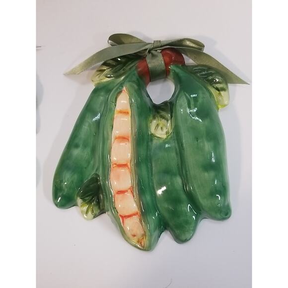 Vtg Set 4 Ceramic Kitchen Wall Hanging Fruit Plaques Tomato Pear Peas Orange - Picture 7 of 8